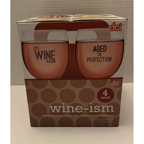 Novelty Themed Wine Glass Set Of 4 - DCI Wine-ism. New In Box - Picture 1 of 7